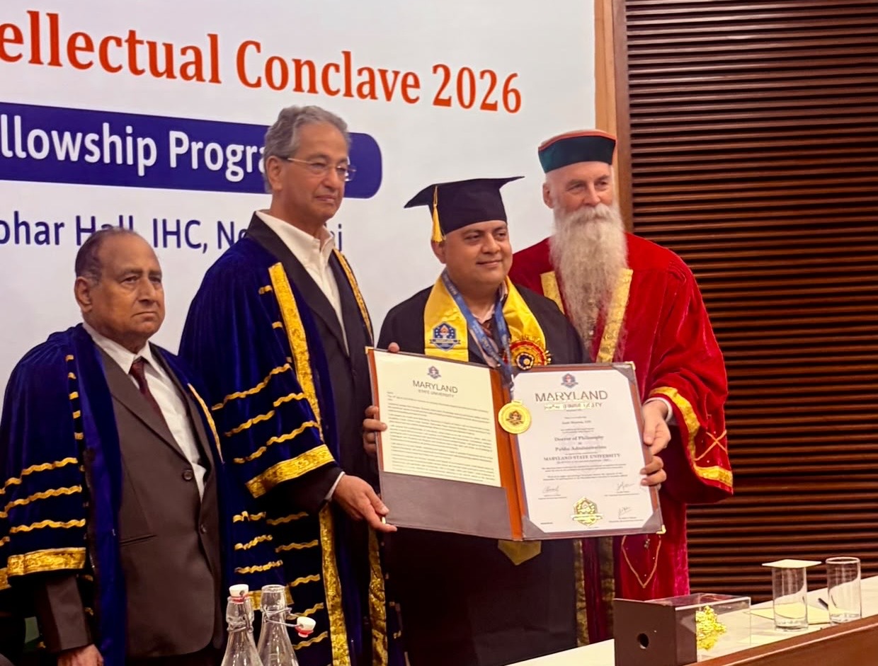 'IAS Officer from J&K Amit Sharma conferred Honoris Causa Ph.D with Gold Medal in Public Administration by Maryland State University of U.S.A'