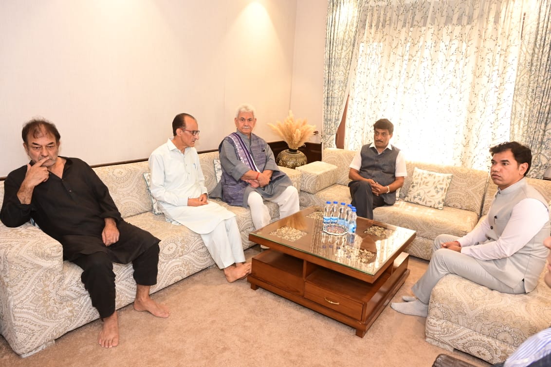 Lt Governor visits the family members of Martyr DySP Humayun Bhat in Humhama, Budgam