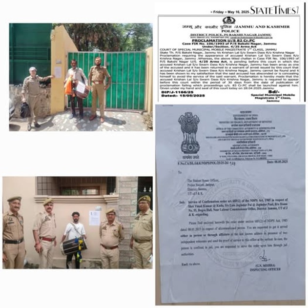 Jammu Police crackdown on Criminals: 03 Absconders declared Proclaimed Offenders, Properties  attached