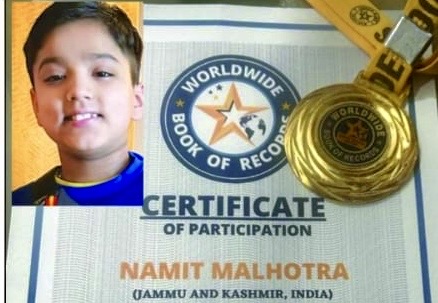 Jodhamal student Namit Malhotra set a World Record