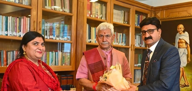 'Rajesh Dhar, Administrative Manager, Indian Cricket Team call on LG Manoj Sinha'