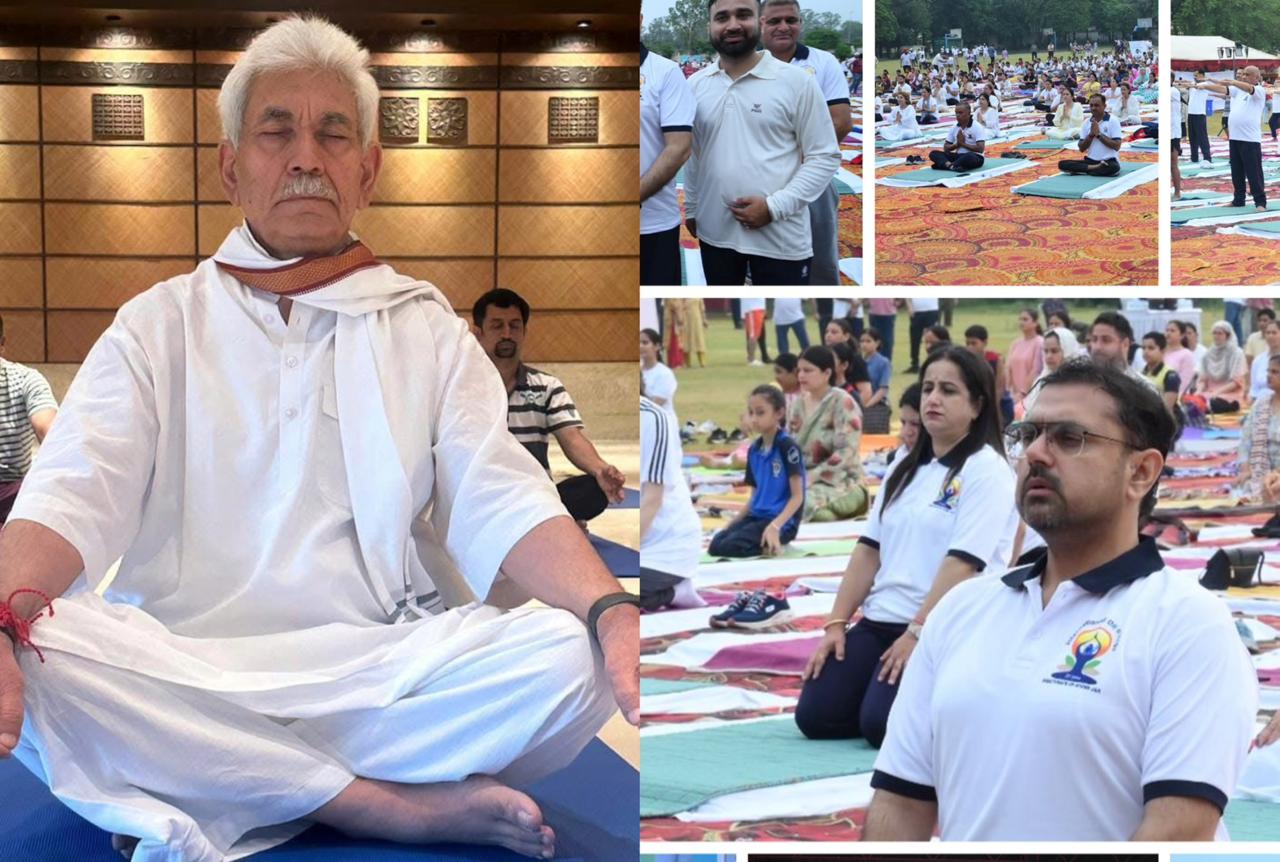 LG J&K Manoj Sinha , Minister Satish Sharma perform Yoga Asanas