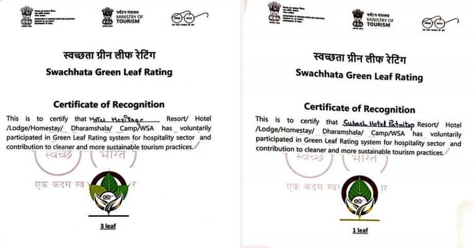  2 Patnitop Hotels achieve Swachhata Green Leaf Rating