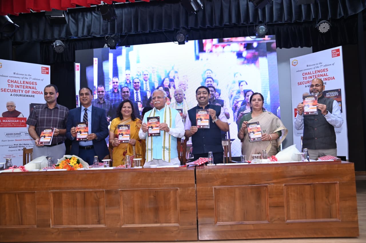 Manohar Lal Khattar releases  7th edition of book Challenges to Internal Security of India by Ashok Kumar & Vipul Anekant