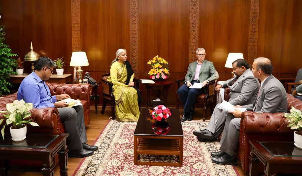 'CM Omar Abdullah calls on Nirmala Sitharaman : Dheeraj Gupta , Santosh Vaidya accompany '