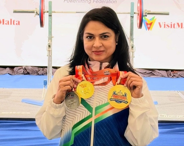 Woman IRS Officer scripts history by winning 03 Gold Medals at World Masters Classic Powerlifting Championships in US