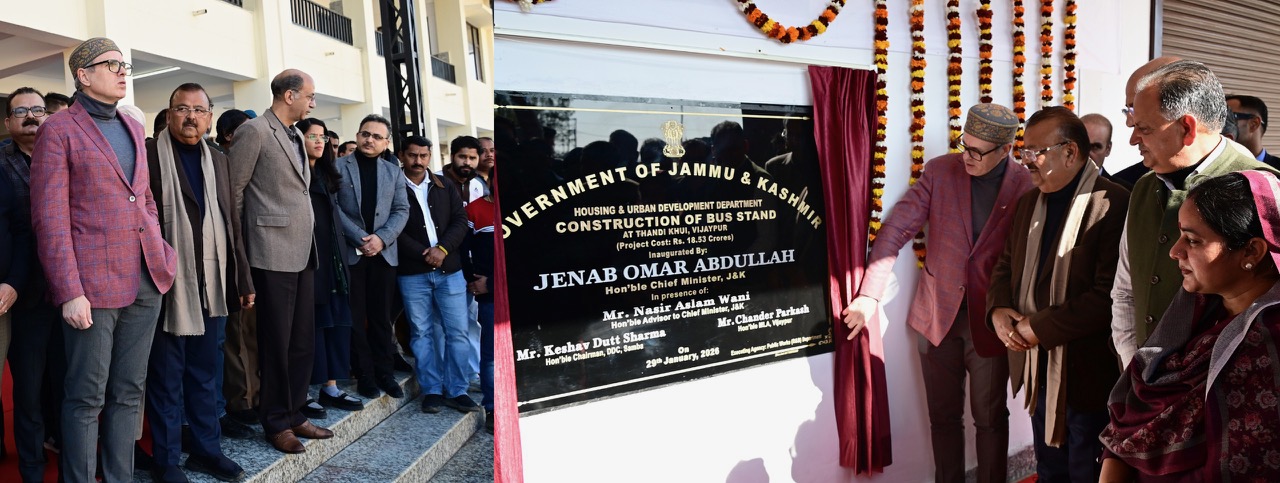  CM Omar Abdullah lays foundation stone of  Receiving Station at Samba, inaugurates Bus Terminal at Thandi Khui