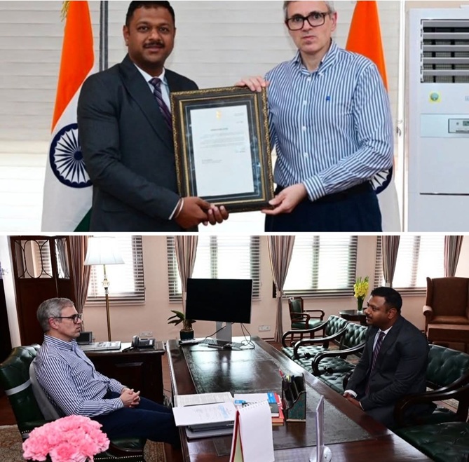 CM Omar Abdullah honors Uchit Singhal for his outstanding work Sr DCM of Jammu Railway Division