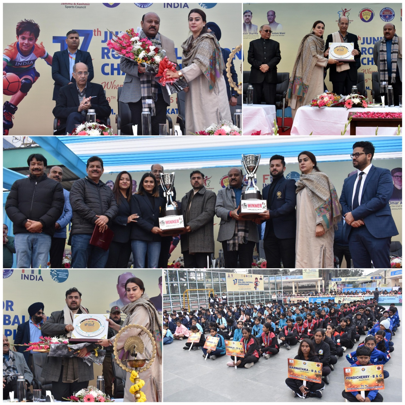 Surinder Choudhary along with Satish Sharma , Nasir Wani declare open  Junior Roll Ball National Championship-2026 at Jammu