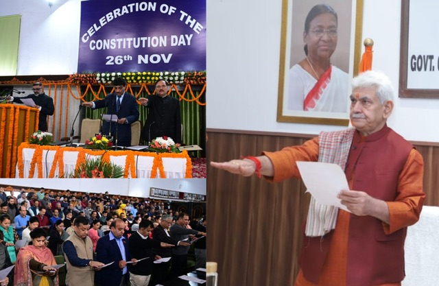 LG J&K  Manoj Sinha administers reading of 'Preamble to the Constitution' along with Officials and staff on the Constitution day