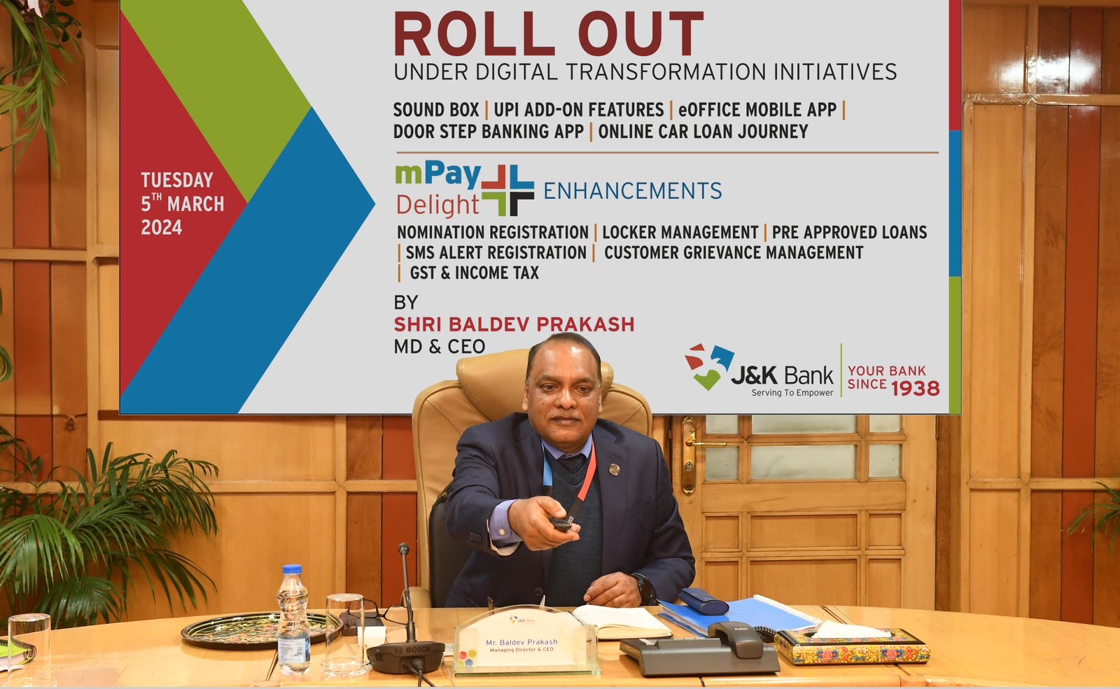 J&K Bank rolls out new digital offerings, enhances services in mPay Delight+ : Baldev Prakash