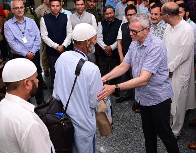 CM Omar Abdullah receives first batch of Hajj pilgrims at Srinagar Airport 