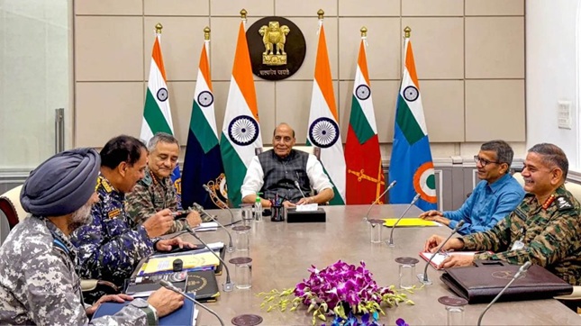 Defence Minister Rajnath Singh reviews security situation with CDS, 3 Service Chiefs 