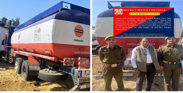 Udhampur Police attaches Vehicle valued at Rs 40 lakh belonging to habitual bovine smuggler 