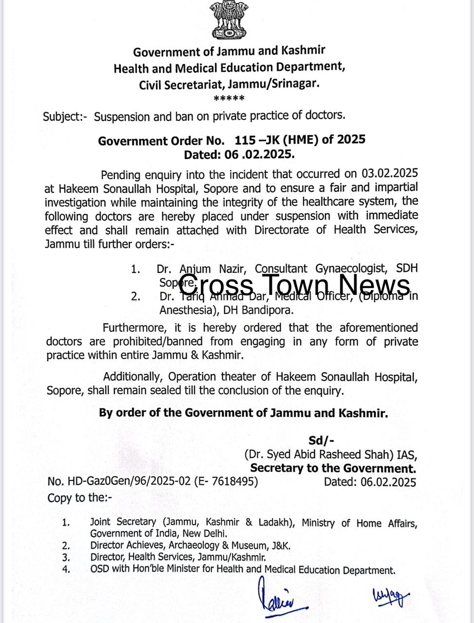 J&K Govt suspends 2 Doctors , banned from private practise