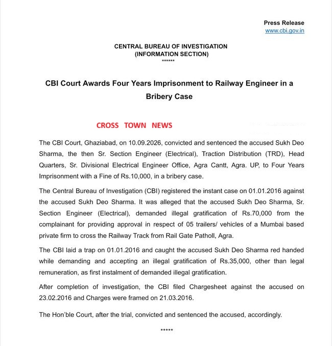 Rahil Hr CBI Court awards 04 Years Imprisonment to an Engineer in a Bribery Case