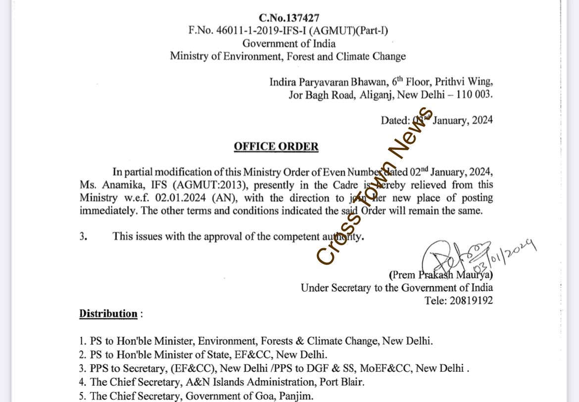 Posting of AGMUT cadre IFS Officer