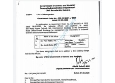 2 Officers deployed to assist Manoj Dwivedi for management of Stranded Passengers arriving at Udhampur