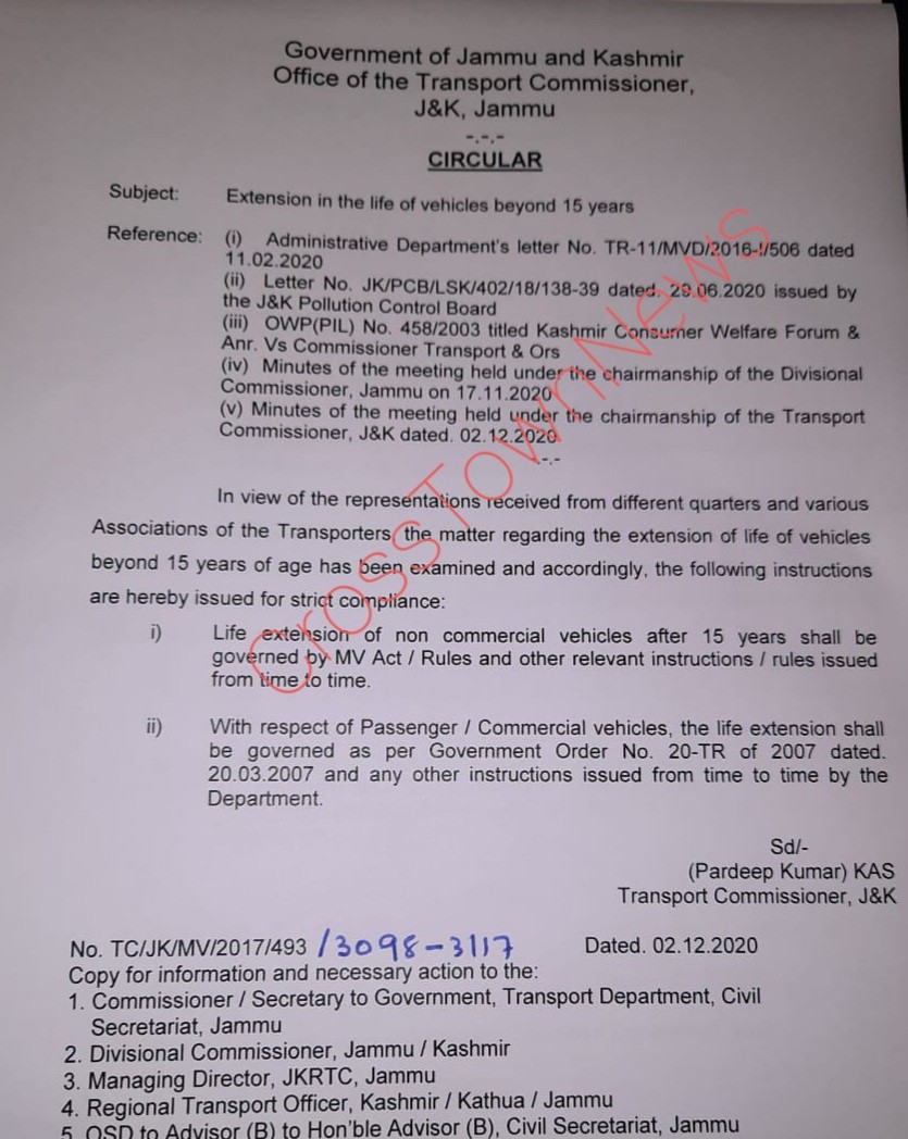 Life of Vehicles extended to 25 years for Commercial and non Commercial