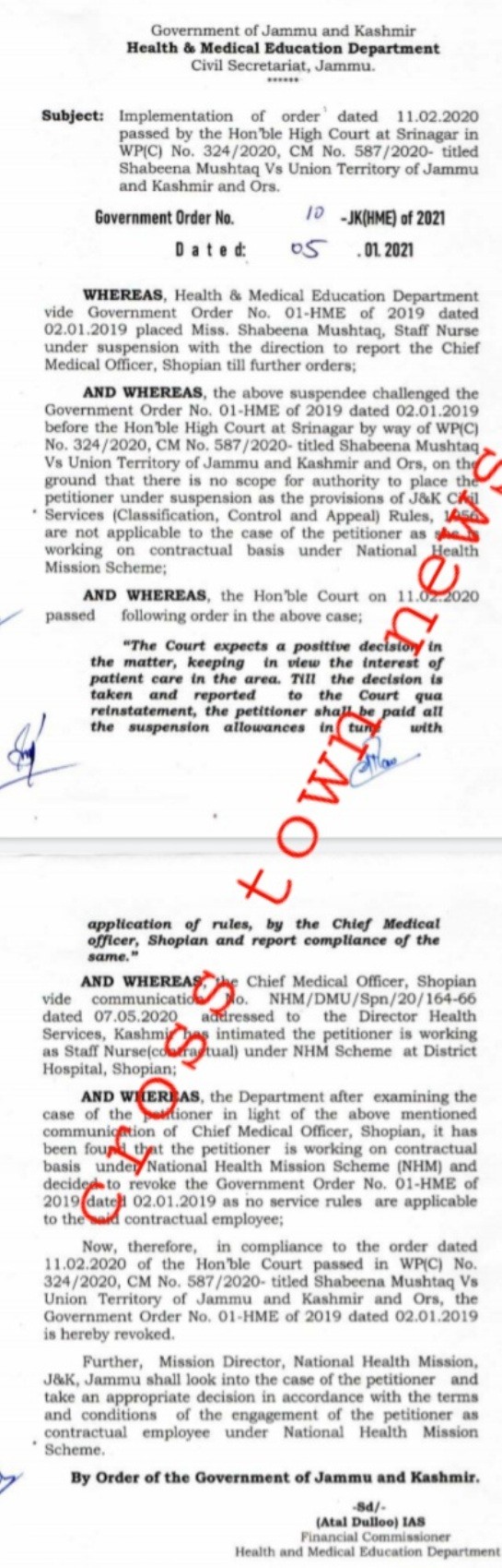 Govt revokes suspension order of Govt employee after High Court orders