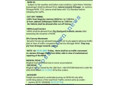 Traffic Advisory for Jammu-Srinagar NH & other roads on 10.01.2021