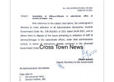Availability of Officers/Officials in Subordinate Office at Jammu/Srinagar