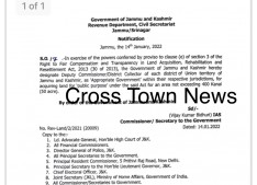 J&K Govt gives powers to DC to acquire Land upto 400 kanals for Public purpose 