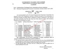Confirmation of Incharge senior Assistants as Senior assistants