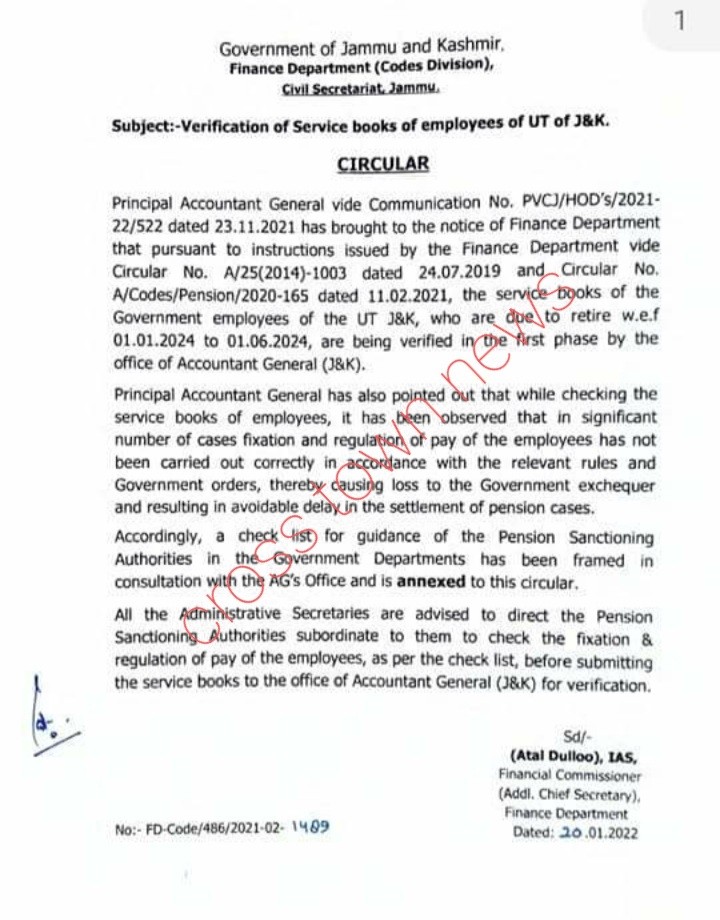 Verification of Service Books of Employees of J&K