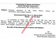 J&K: One more Teacher prefers Voluntary retirement