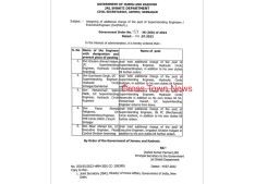 J&K Govt assigns addn charge of posts of SEs/XENs