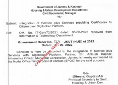 J&K Govt appoints Nodal Officer for Integration of Services providing certificate to citizen over Digilocker Platform