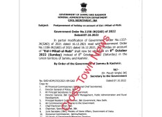 J&K: Postponement of Holiday
