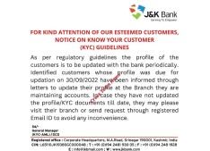 J&K Bank issues notice for know  your customer guidelines(KYC)