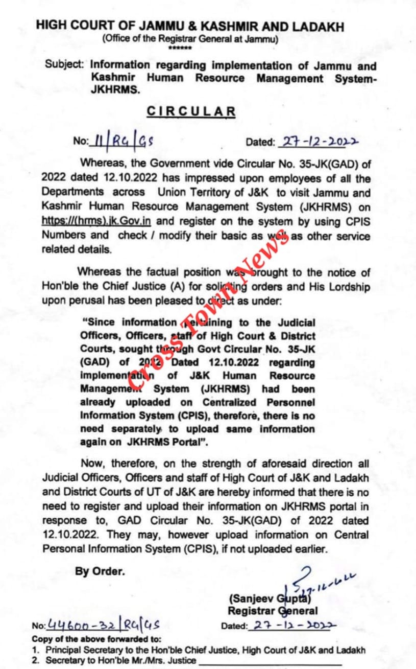 High Court Issues Information On JKHRMS Cross Town News A Leading 