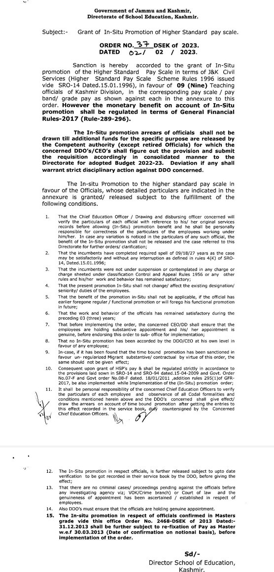 Grant Of In Situ Promotions Of Higher Standard Pay Scales Cross Town 